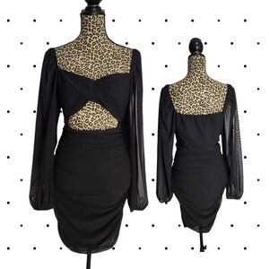 FOREVER 21 Black wiggle dress with sheer sleeves and tummy cut out SIZE L